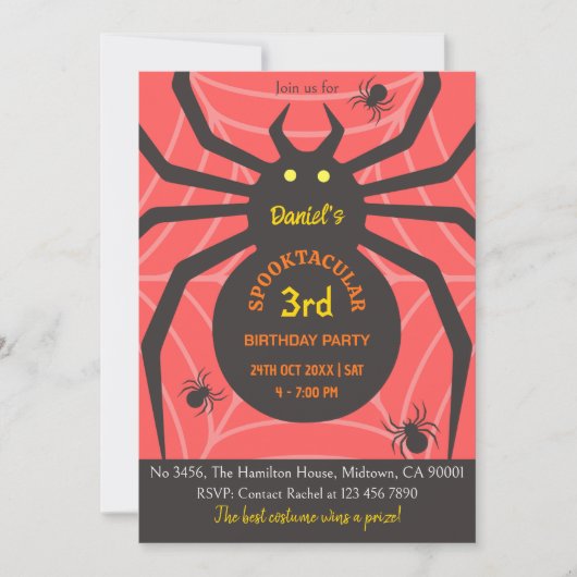 Spider Web 3rd Birthday Spooky Halloween Party Kaart (Voorkant)