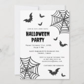 Spider Web Bat Spooky Black White Halloween Party Kaart (Voorkant)