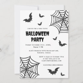 Spider Web Bat Spooky Black White Halloween Party Kaart