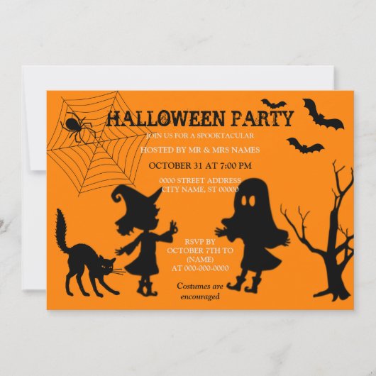 Spider Web Black Cat Halloween Invitation Kaart (Voorkant)