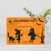 Spider Web Black Cat Halloween Invitation Kaart (Staand voorkant)