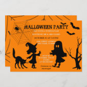 Spider Web Black Cat Halloween Invitation Kaart (Voorkant / Achterkant)