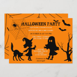 Spider Web Black Cat Halloween Invitation Kaart