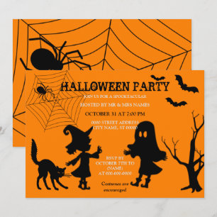 Spider Web Black Cat Halloween Invitation Kaart
