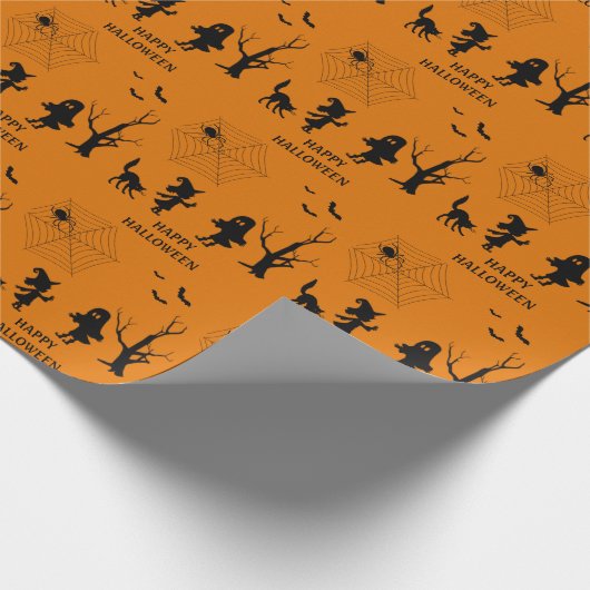 Spider Web Black Cat Wrapping Paper Cadeaupapier (Hoek)