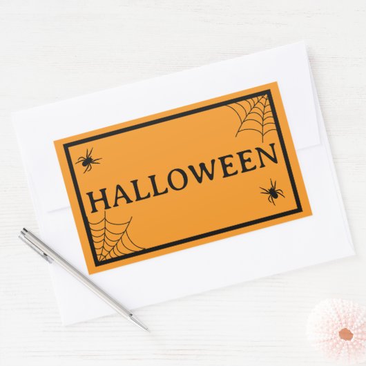 Spider Web Black Orange Halloween Word Rechthoekige Sticker (Envelop)