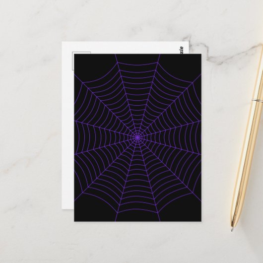 Spider web black purple Halloween pattern Briefkaart (Voorkant / Achterkant in situ)