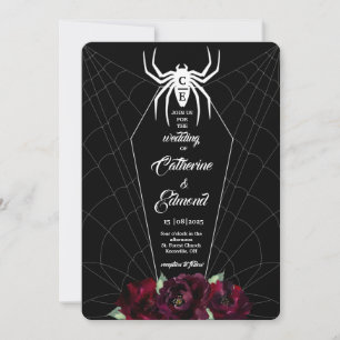 Spider Web Coffin Black White Hallowedding Kaart