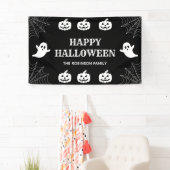 Spider Web Custom Zwart & Wit Happy Halloween Spandoek (Insitu)