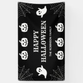 Spider Web Custom Zwart & Wit Happy Halloween Spandoek (Verticaal)