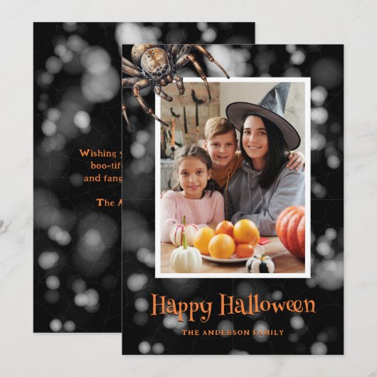 Spider Web Foto Happy Halloween Kaart (Voorkant / Achterkant)