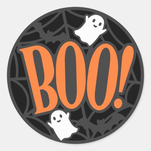 Spider Web Ghost Boo! Halloween Ronde Sticker (Voorkant)