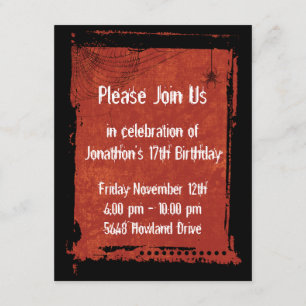 Spider Web Grunge Gothic Birthday Invitations Kaart