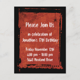 Spider Web Grunge Gothic Birthday Invitations Kaart
