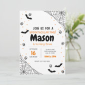 Spider Web Halloween Birthday Invite Kaart (Staand voorkant)