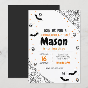 Spider Web Halloween Birthday Invite Kaart