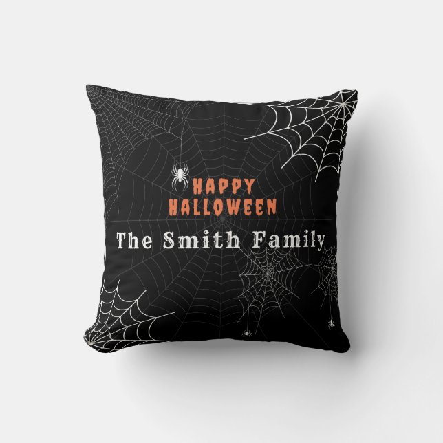 Spider Web Happy Halloween Familie Gepersonaliseer Kussen (Voorkant)