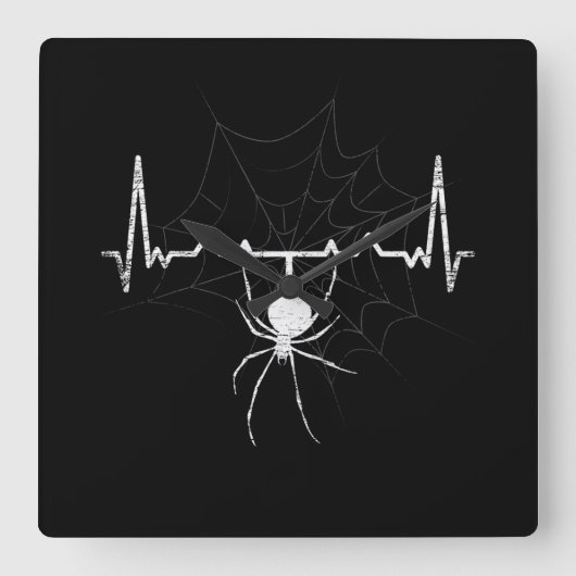 Spider Web Heartbeat Cobweb Spider Gift Vierkante Klok (Voorkant)