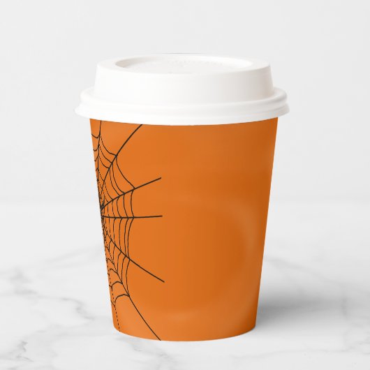 Spider Web met spin op Oranje Halloween Paper C Papieren Bekers (Links)