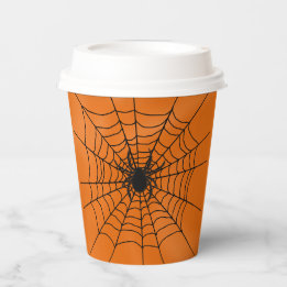 Spider Web met spin op Oranje Halloween Paper C Papieren Bekers