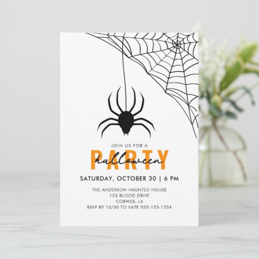 Spider & Web Modern Volwassen Halloween Party Kaart (Staand voorkant)