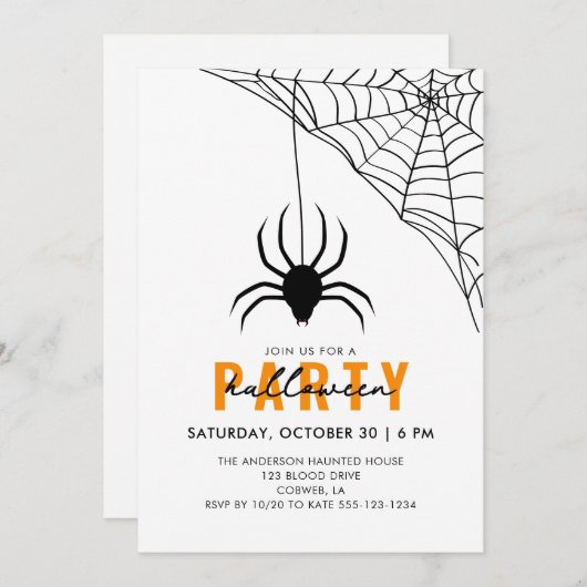 Spider & Web Modern Volwassen Halloween Party Kaart (Voorkant / Achterkant)