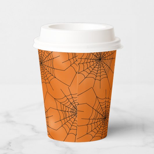 Spider Web over Oranje-Halloween-bekertje Papieren Bekers (Rechts)