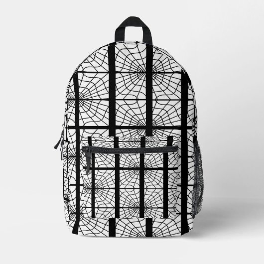 Spider Web Print Backpack In Black and White Bedrukte Rugzak (Voorkant)