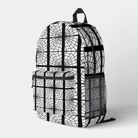 Spider Web Print Backpack In Black and White Bedrukte Rugzak (Achterkant Hoek Rechts)