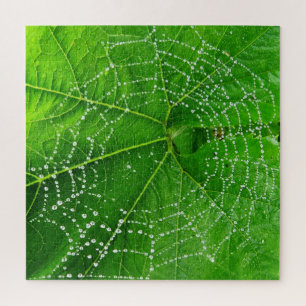 Spider Web & Regen druppels op groen leder ontworp Legpuzzel