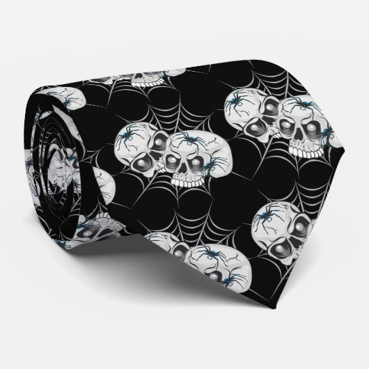 Spider Web Skulls Stropdas (Opgerold)