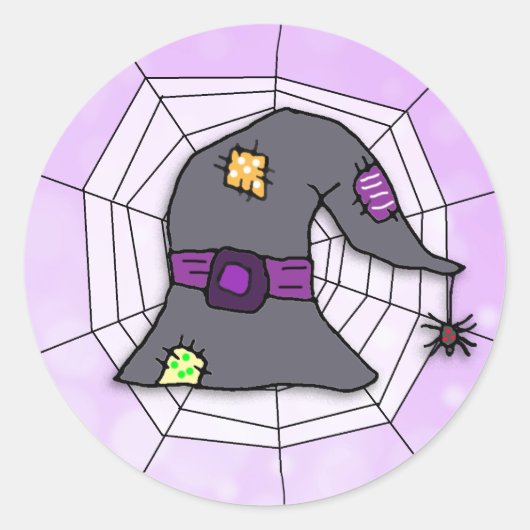 Spider Web, Spider en Witch's Pet Halloween Ronde Sticker (Voorkant)