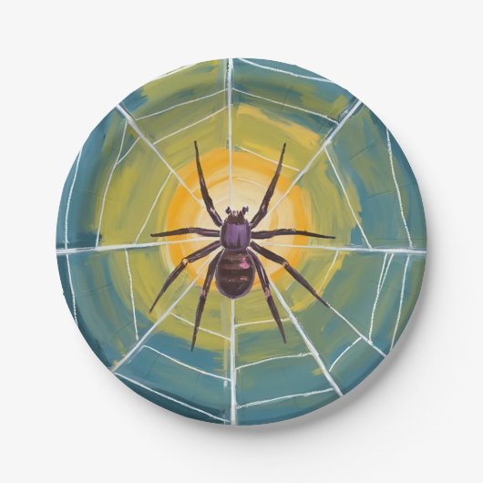 Spider Web Spooky Halloween Party Papieren Bordje (Voorkant)