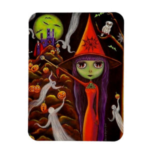 Spider Web Witch Big Eye Girl Owl Halloween Magneet