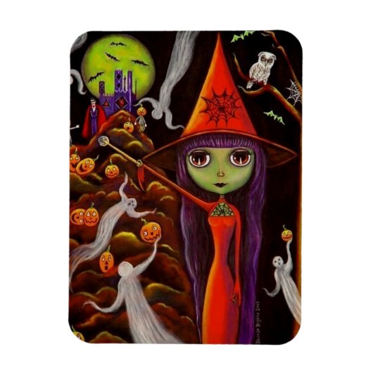 Spider Web Witch Big Eye Girl Owl Halloween Magneet (Verticaal)
