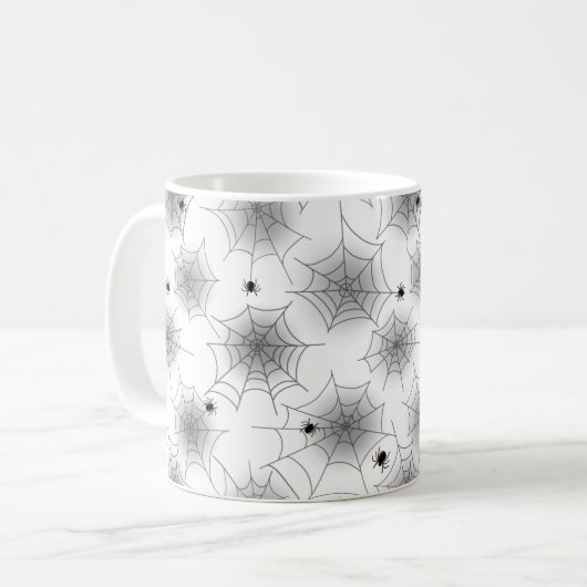 Spider Web Zwart-wit Halloween Mok (Voorkant links)