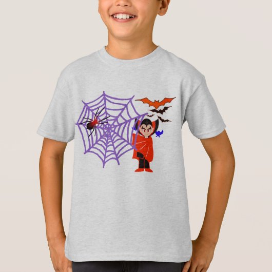 Spider Webs grappige Kinderen Halloween Dracula T-shirt (Voorkant)