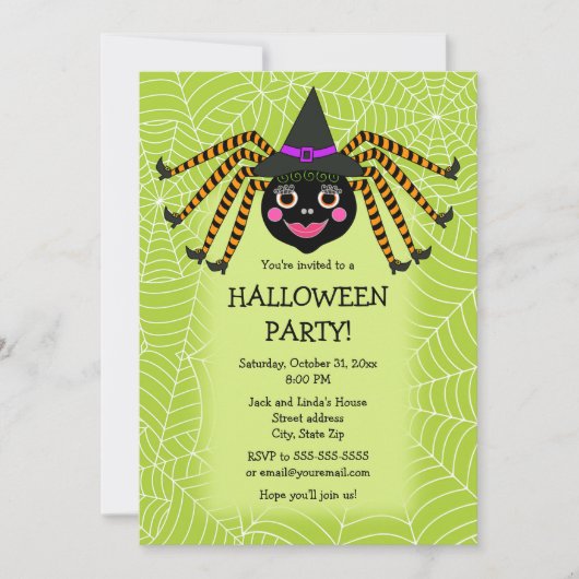 Spider Witch Halloween Party Kaart (Voorkant)