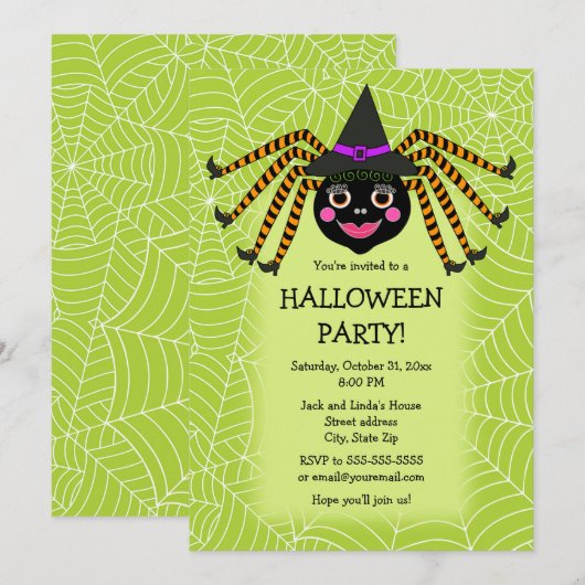 Spider Witch Halloween Party Kaart (Voorkant / Achterkant)