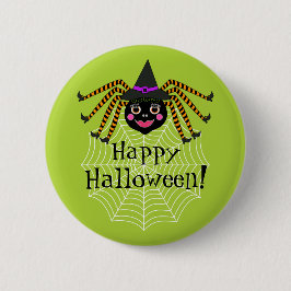 Spider Witch Happy Halloween Ronde Button 5,7 Cm