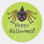 Spider Witch Happy Halloween Ronde Sticker (Voorkant)