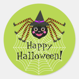 Spider Witch Happy Halloween Ronde Sticker