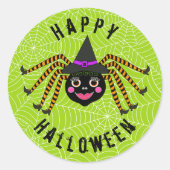Spider Witch Happy Halloween Ronde Sticker (Voorkant)