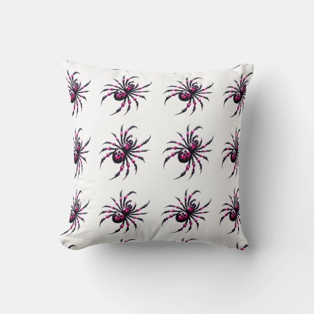 Spider zwart roze Halloween gooi kussen (Voorkant)