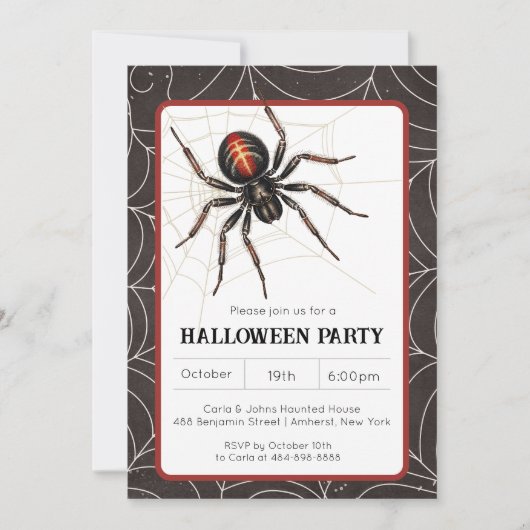 Spider Zwart Weduwe Halloween Party Kaart (Voorkant)
