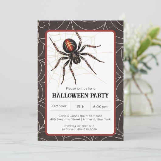 Spider Zwart Weduwe Halloween Party Kaart (Staand voorkant)