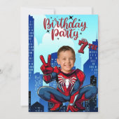 Spiderman Superheld Foto Verjaardagsfeestje Kaart (Voorkant)
