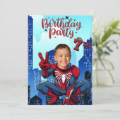 Spiderman Superheld Foto Verjaardagsfeestje Kaart (Staand voorkant)