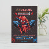 Spiderman Thema Verjaardag Superheld Spin Feestje Kaart (Staand voorkant)
