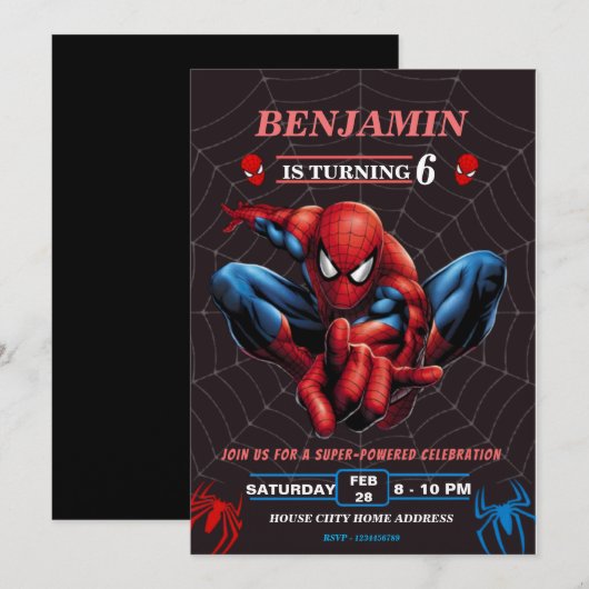 Spiderman Thema Verjaardag Superheld Spin Feestje Kaart (Voorkant / Achterkant)